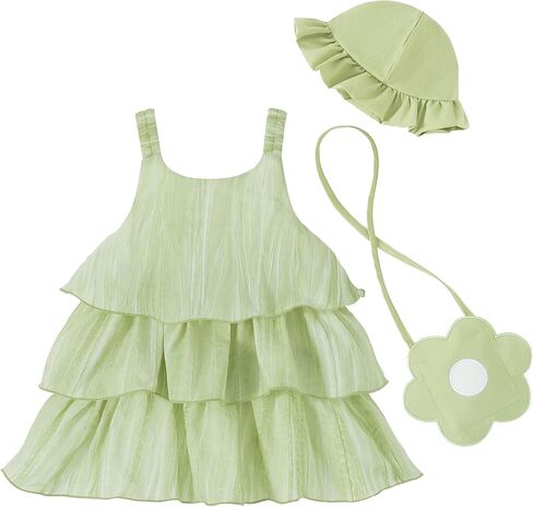 Renotemy Infant Baby Girl Summer Dress Chiffon Ruffle Layered Sling Sundress Party Outfits with Hat and Bag for Toddler Girls in Saudi Arabia