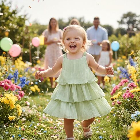 Renotemy Infant Baby Girl Summer Dress Chiffon Ruffle Layered Sling Sundress Party Outfits with Hat and Bag for Toddler Girls in Saudi Arabia