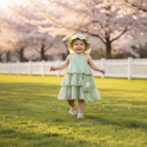 Renotemy Infant Baby Girl Summer Dress Chiffon Ruffle Layered Sling Sundress Party Outfits with Hat and Bag for Toddler Girls in Saudi Arabia