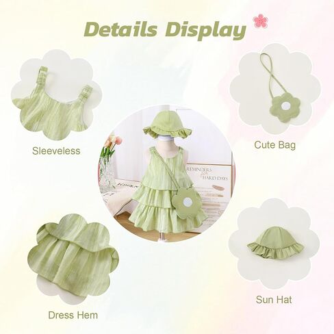 Renotemy Infant Baby Girl Summer Dress Chiffon Ruffle Layered Sling Sundress Party Outfits with Hat and Bag for Toddler Girls in Saudi Arabia