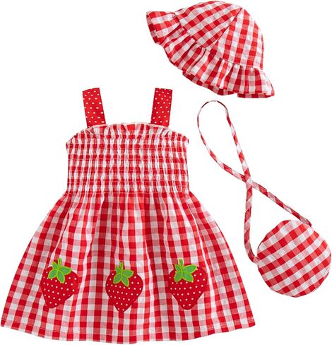Renotemy Baby Girl Dress Toddler Girl Clothes Summer Outfits Gifts Cotton Sundress Infant Dresses for Girls with Hat and Bag in Saudi Arabia