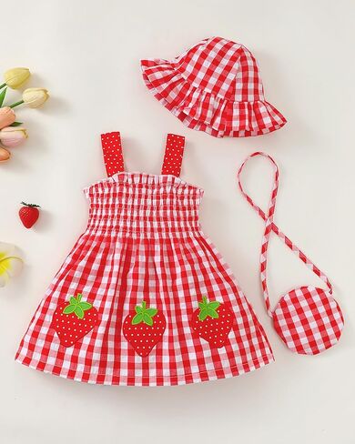 Renotemy Baby Girl Dress Toddler Girl Clothes Summer Outfits Gifts Cotton Sundress Infant Dresses for Girls with Hat and Bag in Saudi Arabia