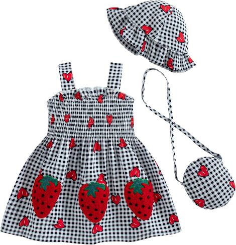 Renotemy Baby Girl Dress Toddler Girl Clothes Summer Outfits Gifts Cotton Sundress Infant Dresses for Girls with Hat and Bag in Saudi Arabia