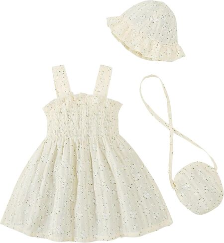 Renotemy Baby Girl Dress Toddler Girl Clothes Summer Outfits Gifts Cotton Sundress Infant Dresses for Girls with Hat and Bag in Saudi Arabia
