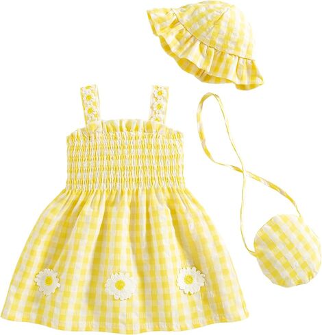 Renotemy Baby Girl Dress Toddler Girl Clothes Summer Outfits Gifts Cotton Sundress Infant Dresses for Girls with Hat and Bag in Saudi Arabia