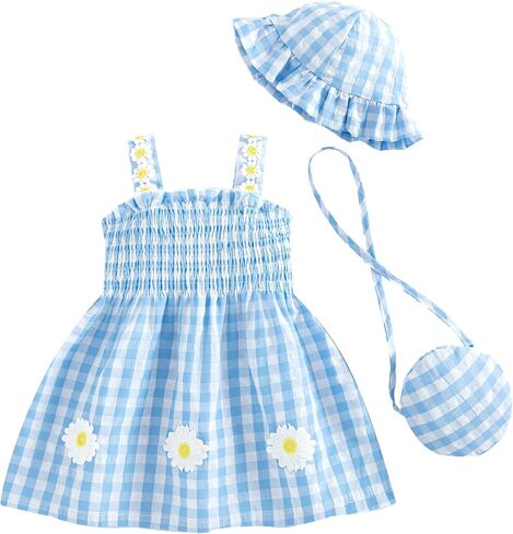 Renotemy Baby Girl Dress Toddler Girl Clothes Summer Outfits Gifts Cotton Sundress Infant Dresses for Girls with Hat and Bag in Saudi Arabia