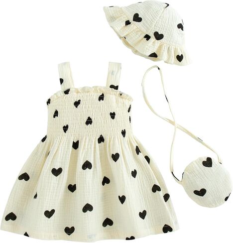 Renotemy Baby Girl Dress Toddler Girl Clothes Summer Outfits Gifts Cotton Sundress Infant Dresses for Girls with Hat and Bag in Saudi Arabia