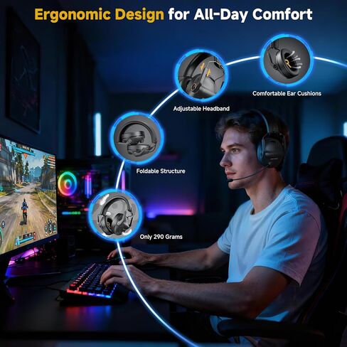 سماعة ألعاب لاسلكية SG600 لأجهزة الكمبيوتر الشخصية، PS5، PS4، الكمبيوتر المحمول، Mac، نينتندو سويتش، 2.4 جيجا هرتز وبلوتوث 5.3 سماعات رأس للألعاب مع ميكروفون إلغاء الضوضاء، صوت ستيريو، بطارية 70+ساعة، زمن الوصول 15 مللي ثانية in Saudi Arabia