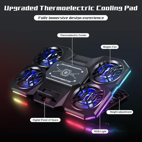 Upgraded Laptop Cooling Pad with Thermoelectric Cooler and 4 Fans, Powerful Laptop Cooler, Independent Control, Multi-Gear Adjustment, RGB, 14-21 Inch Laptop Stand (Laptop Cooling Pad) in Kuwait