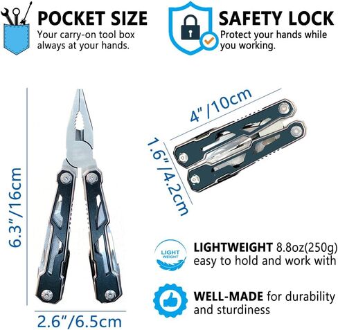 EDC Upgraded 17-in-1 Multitool with Pliers Knife & 15+ Tools Professional-Grade Stainless Steel Camping/Survival Gear | Safety Lock Non-Slip Grip Compact Oxford Pouch DIY/Emergency/Car Repair in Saudi Arabia