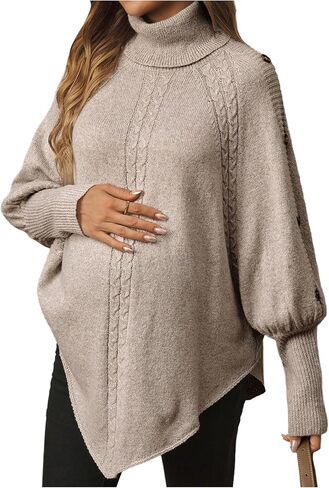MakeMeChic Women's Maternity Poncho Sweater Turtleneck Asymmetrical Long Sleeve Pullovers in Saudi Arabia