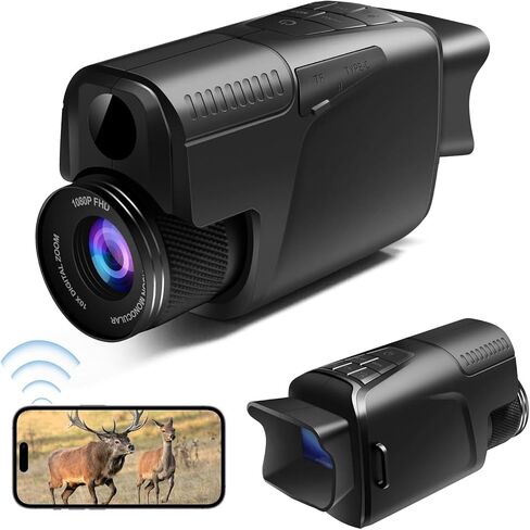 منظار أحادي للرؤية الليلية مع إضاءة بالأشعة تحت الحمراء 850 نانومتر، تكبير رقمي 10x، نظارات رؤية ليلية قابلة لإعادة الشحن بقدرة 4000 مللي أمبير في الساعة، للبالغين للصيد والتخييم in Kuwait