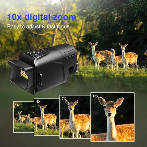 منظار أحادي للرؤية الليلية مع إضاءة بالأشعة تحت الحمراء 850 نانومتر، تكبير رقمي 10x، نظارات رؤية ليلية قابلة لإعادة الشحن بقدرة 4000 مللي أمبير في الساعة، للبالغين للصيد والتخييم in Kuwait