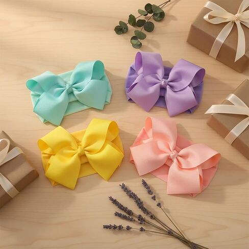 6" Baby Headband Bows, Soft Nylon Hairbands Cute Big Bow Super Elastic Headband for Baby Girls Newborn Infant Toddlers (White 20Colors) in Saudi Arabia