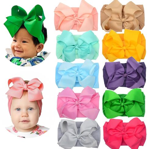 6" Baby Headband Bows, Soft Nylon Hairbands Cute Big Bow Super Elastic Headband for Baby Girls Newborn Infant Toddlers (White 20Colors) in Saudi Arabia