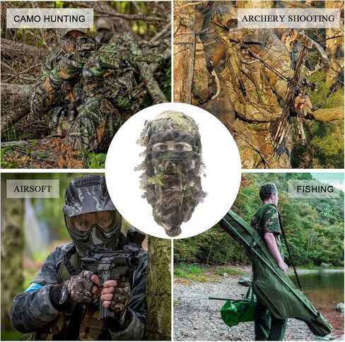 Ghillie التمويه الورقية قبعة ثلاثية الأبعاد قناع الوجه الكامل أغطية الرأس تركيا كامو هنتر الصيد الملحقات in Kuwait