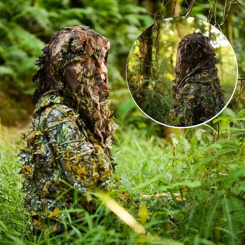Ghillie التمويه الورقية قبعة ثلاثية الأبعاد قناع الوجه الكامل أغطية الرأس تركيا كامو هنتر الصيد الملحقات in Kuwait