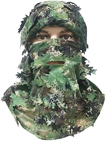 Ghillie التمويه الورقية قبعة ثلاثية الأبعاد قناع الوجه الكامل أغطية الرأس تركيا كامو هنتر الصيد الملحقات in Kuwait