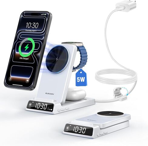 شاحن لاسلكي لأجهزة Apple، قاعدة شحن مغناطيسية 3 في 1 مع ساعة، حامل شحن لاسلكي قابل للطي للسفر لهاتف iPhone 17/17 Pro/17 Pro Max/16/15، شاحن ساعة لـ iWatch 10/Ultra/9، AirPods 4/3 in Kuwait