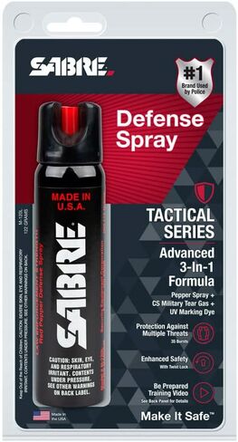 SABER Magnum 120 رذاذ دفاع 3 في 1، 35 طلقة، نطاق 12 قدمًا (4 أمتار)، تركيبة حماية ثلاثية تحتوي على رذاذ الفلفل، غاز CS العسكري وصبغة للأشعة فوق البنفسجية، علبة كبيرة جدًا 92.4 جرام in Kuwait