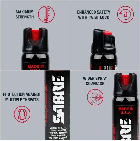 SABER Magnum 120 رذاذ دفاع 3 في 1، 35 طلقة، نطاق 12 قدمًا (4 أمتار)، تركيبة حماية ثلاثية تحتوي على رذاذ الفلفل، غاز CS العسكري وصبغة للأشعة فوق البنفسجية، علبة كبيرة جدًا 92.4 جرام in Kuwait