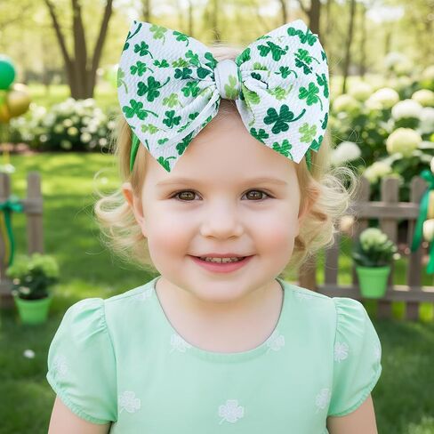 3 قطع من Nydotd 6 بوصات St Patricks Baby Girls Bows Headbands Shamrock Clover Hairbands Green Bow Headband for حديثي الولادة والأطفال الصغار St Patricks Day إكسسوارات الشعر in Kuwait
