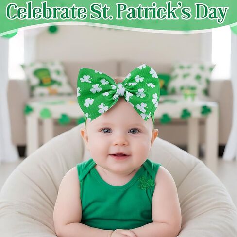 3 قطع من Nydotd 6 بوصات St Patricks Baby Girls Bows Headbands Shamrock Clover Hairbands Green Bow Headband for حديثي الولادة والأطفال الصغار St Patricks Day إكسسوارات الشعر in Kuwait