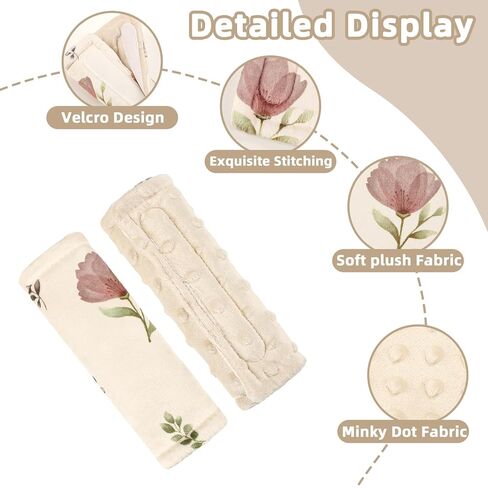 SWESEN Baby Car Seat Strap Covers, Soft Car Seat Strap Shoulder Pads for Baby Girls, Double-Sided Use carseat Straps Covers for Stroller, Car Seats, Pushchair, Florals in Saudi Arabia