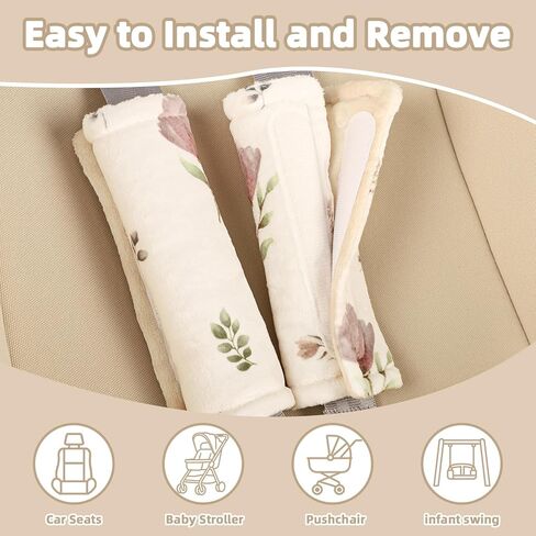 SWESEN Baby Car Seat Strap Covers, Soft Car Seat Strap Shoulder Pads for Baby Girls, Double-Sided Use carseat Straps Covers for Stroller, Car Seats, Pushchair, Florals in Saudi Arabia