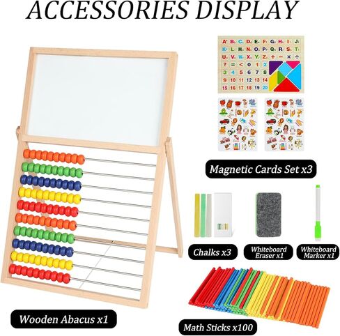 العداد الخشبي للأطفال الرياضيات مع السبورة البيضاء على الوجهين، الحروف والأرقام، عد العصي، ساعة الكل في واحد، لعبة مونتيسوري التعليمية، أساسيات المدرسة المنزلية لعمر 3 4 5 6 7 8+ سنة in Kuwait