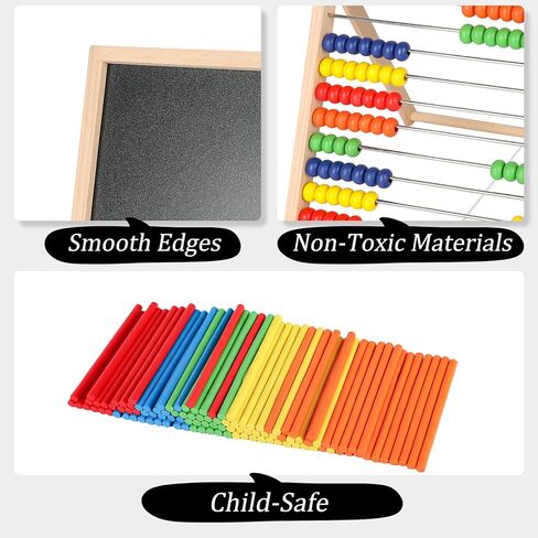 العداد الخشبي للأطفال الرياضيات مع السبورة البيضاء على الوجهين، الحروف والأرقام، عد العصي، ساعة الكل في واحد، لعبة مونتيسوري التعليمية، أساسيات المدرسة المنزلية لعمر 3 4 5 6 7 8+ سنة in Kuwait