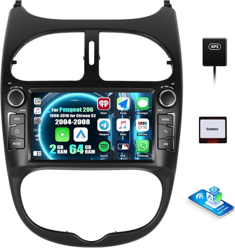 SIXWIN 2G+64G Android 13 Car Stereo for for Peugeot 206 1998-2016 for Citroen C2 2004-2008 7 Inch with CarPlay Android Auto Weather Forecast 53UI Network Radio Mirror Link Bluetooth FM GPS in Saudi Arabia