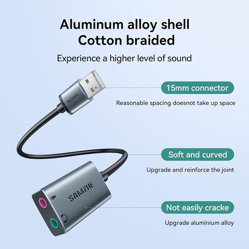 محول بطاقة الصوت SAMZHE USB إلى مقبس الصوت مع سماعة رأس TRS مزدوجة 3 أقطاب 3.5 مم وميكروفون USB إلى Aux 3.5 مم محول صوت خارجي لأجهزة Windows وMac وLinux وأجهزة الكمبيوتر المحمولة وأجهزة الكمبيوتر المكتبية وPS5 وSwitch 2 in Kuwait