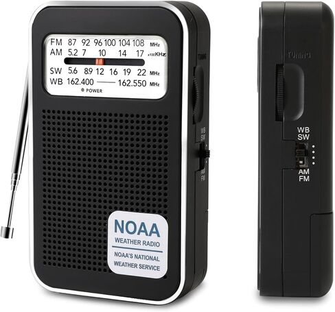 4 نطاقات AM FM SW NOAA راديو الجيب، راديو قابل لإعادة الشحن يعمل بالبطارية، راديو WB على الموجات القصيرة مع مقبس سماعة أذن ستيريو، مكبر صوت، أجهزة راديو ترانزستور 2 بطارية AA للطوارئ، الإعصار، المشي، المنزل in Saudi Arabia