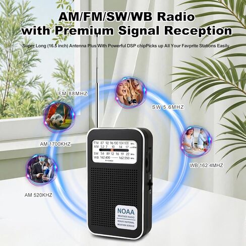 4 نطاقات AM FM SW NOAA راديو الجيب، راديو قابل لإعادة الشحن يعمل بالبطارية، راديو WB على الموجات القصيرة مع مقبس سماعة أذن ستيريو، مكبر صوت، أجهزة راديو ترانزستور 2 بطارية AA للطوارئ، الإعصار، المشي، المنزل in Saudi Arabia