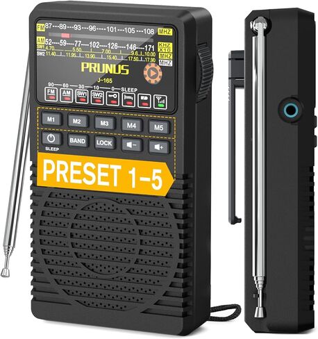 PRUNUS J-165 Portable Radio AM FM, Preset 1-5 Station Buttons, Battery Operated Radio with Tuning Light, Back Clip, Excellent Reception, AM FM Radios Portable, Transistor Radios in Kuwait