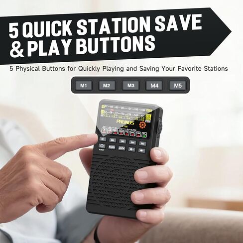 PRUNUS J-165 Portable Radio AM FM, Preset 1-5 Station Buttons, Battery Operated Radio with Tuning Light, Back Clip, Excellent Reception, AM FM Radios Portable, Transistor Radios in Kuwait