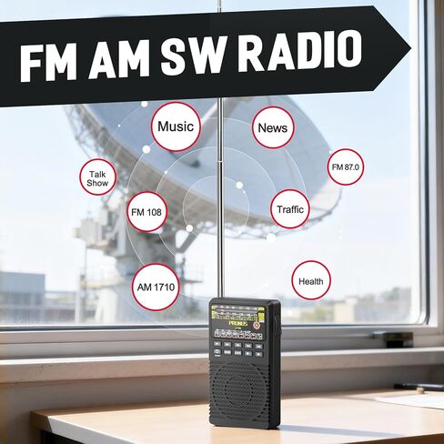 PRUNUS J-165 Portable Radio AM FM, Preset 1-5 Station Buttons, Battery Operated Radio with Tuning Light, Back Clip, Excellent Reception, AM FM Radios Portable, Transistor Radios in Kuwait