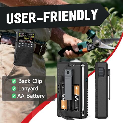 PRUNUS J-165 Portable Radio AM FM, Preset 1-5 Station Buttons, Battery Operated Radio with Tuning Light, Back Clip, Excellent Reception, AM FM Radios Portable, Transistor Radios in Kuwait