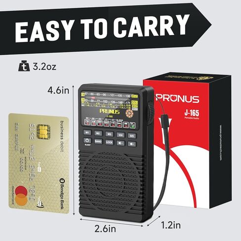 PRUNUS J-165 Portable Radio AM FM, Preset 1-5 Station Buttons, Battery Operated Radio with Tuning Light, Back Clip, Excellent Reception, AM FM Radios Portable, Transistor Radios in Kuwait