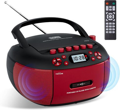 Portable CD Player and Cassette Player with Remote Control, FM Radio, USB Playback, Bluetooth Speaker, Recording Function, Battery/AC Powered for Elderly in Kuwait