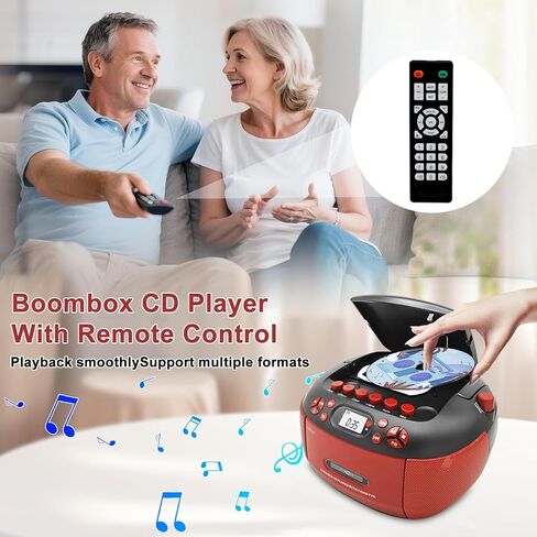 Portable CD Player and Cassette Player with Remote Control, FM Radio, USB Playback, Bluetooth Speaker, Recording Function, Battery/AC Powered for Elderly in Saudi Arabia