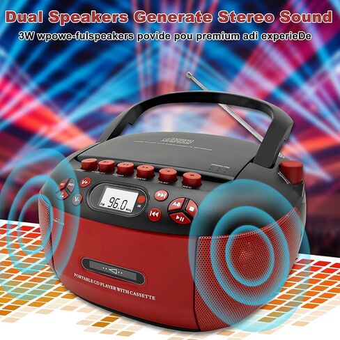 Portable CD Player and Cassette Player with Remote Control, FM Radio, USB Playback, Bluetooth Speaker, Recording Function, Battery/AC Powered for Elderly in Kuwait