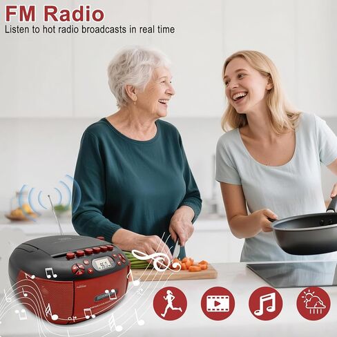 Portable CD Player and Cassette Player with Remote Control, FM Radio, USB Playback, Bluetooth Speaker, Recording Function, Battery/AC Powered for Elderly in Saudi Arabia