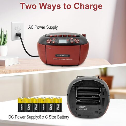 Portable CD Player and Cassette Player with Remote Control, FM Radio, USB Playback, Bluetooth Speaker, Recording Function, Battery/AC Powered for Elderly in Saudi Arabia