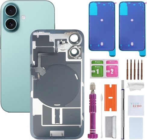 استبدال الزجاج الخلفي لهاتف iPhone 16 Plus (6.7 بوصة، أزرق مخضر) يتضمن أدوات إصلاح الشحن اللاسلكي والزجاج المتكامل in Kuwait