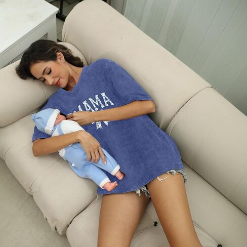 Breastfeeding Shirts for Women Zipper Nursing Shirt Cute Maternity Tops Mama Bow Tshirt Oversized Acid Wash T Shirts in Saudi Arabia