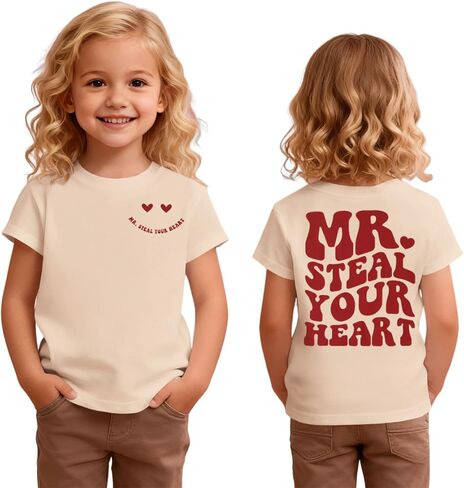 BOUTIKOME Valentine's Day T-Shirt Toddler Boy Girl Mr Steal Your Heart Shirt Love Heart Graphic Tee Tops Short Sleeve Outfit in Saudi Arabia