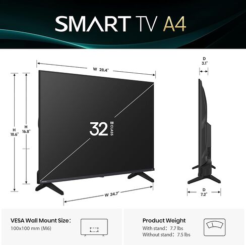 تلفزيون هايسنس 32 بوصة فئة A4 عالي الدقة ذكي Fire (32A4HNF) - مجموعة كاملة من مصابيح LED، HDR10، DTS Virtual: X، تصميم حافة نحيفة، Alexa مدمج in Kuwait