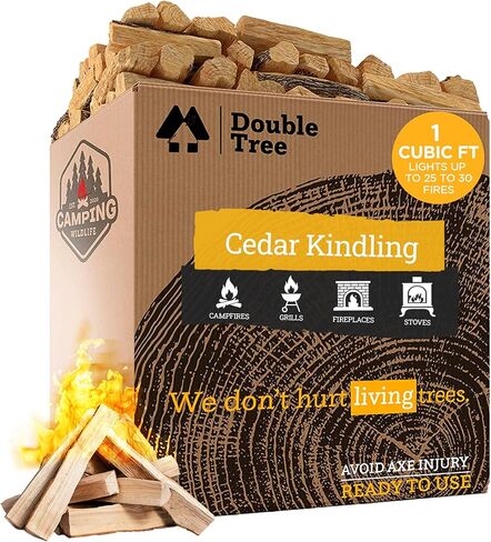 Double Tree Fire Starter Sticks - 100% Natural Cedar Wood Kindling, Quick & Easy Burning for Campfire, Camping Cooking Stove, Fire Pit, Fireplace & Grilling, lndoor & Outdoor - (Medium 1/2 Cubic ft) in Saudi Arabia